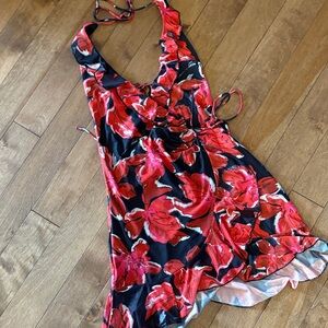 White Fox Black Wildflower Wrap Mini Dress